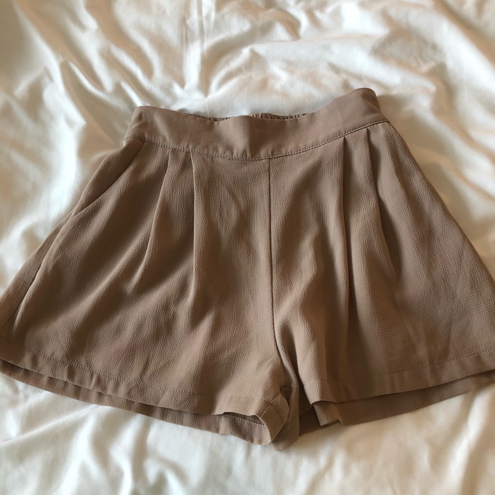 Tan Pleated Flowy Shorts